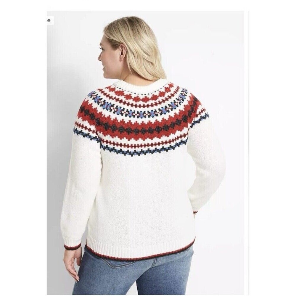 Lane Bryant Womens Fair Isle Pullover Sweater Plus Size 22/24 Brown Crew Neck - Picture 3 of 7